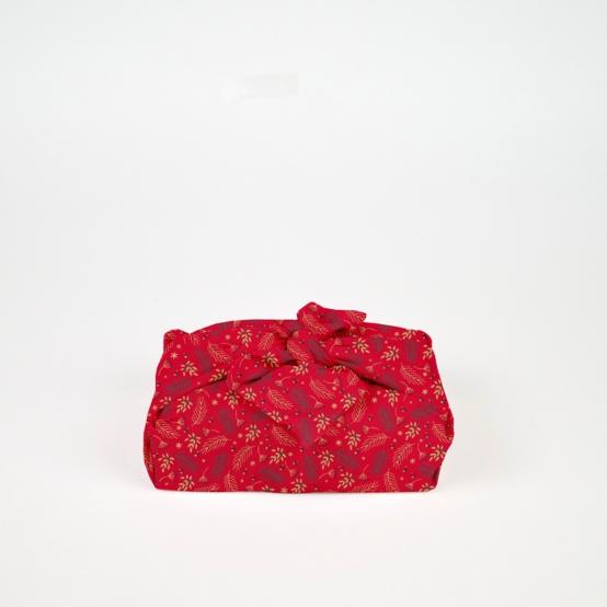 Furoshiki medium 48x48 ex2557 christmas mini holly foliage red gold