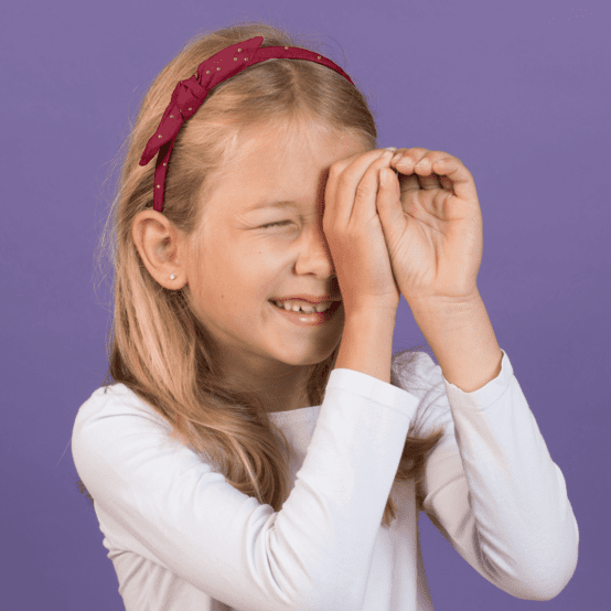 bow headband gaze pois or grenat