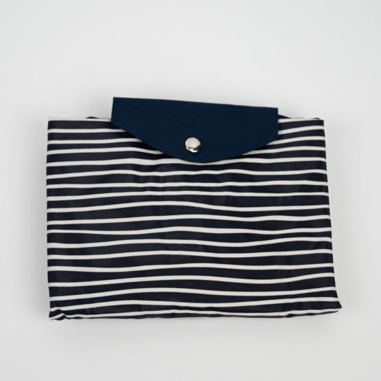 Pleated tote bag - Medium size striped  ivory navy