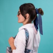 Long tail scrunchie blue english embroidery