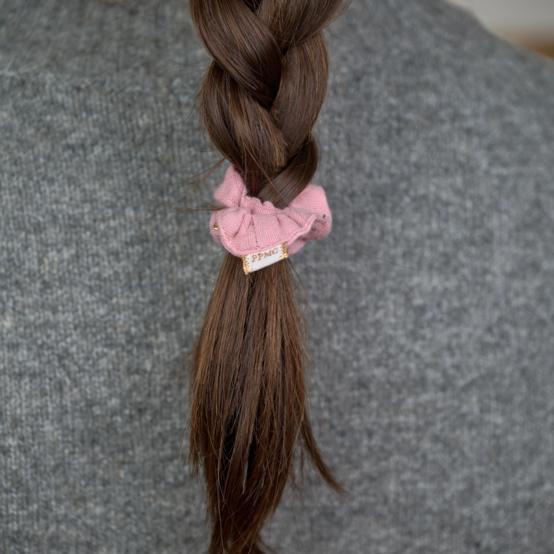 Mini Scrunchie gaze pois or rose thé