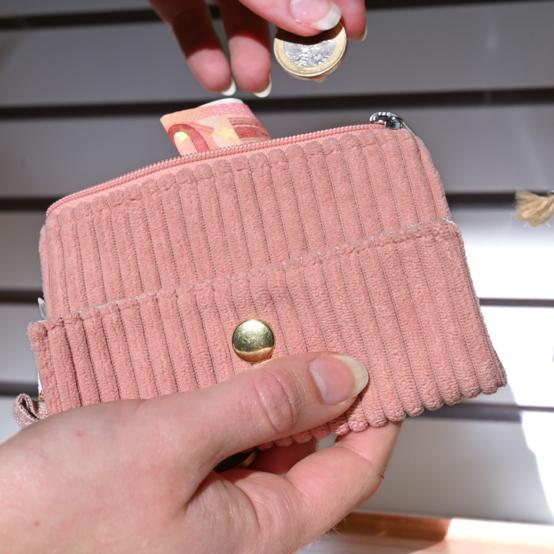 Zipper pouch card purse blush pink corduroy