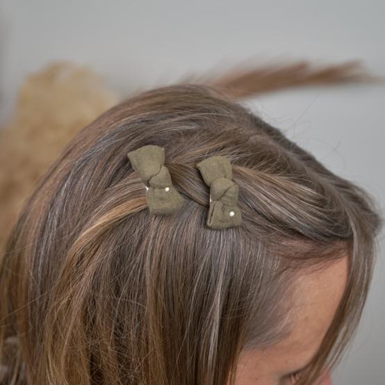 Small bows hair clips gaze pois or kaki