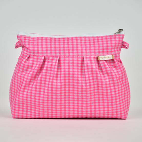 Pleated clutch bag neon pink gingham