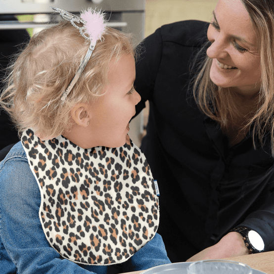 Coated fabric bib leopard