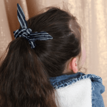 Bunny ear Scrunchie striped silver dark blue