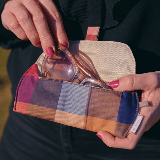 Glasses case ruby lurex tartan