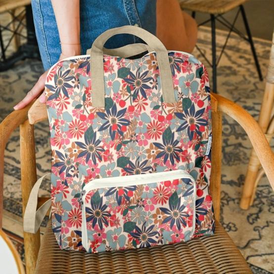 Foldable rucksack Gaby cerise en fleur