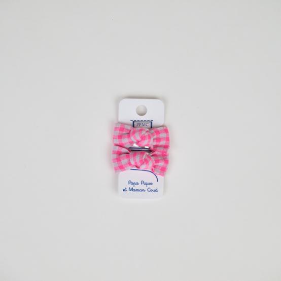 Small bows hair clips neon pink gingham
