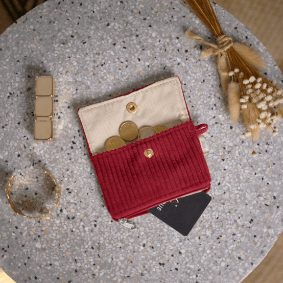 Mini coin purse pouch burgundy large corduroy