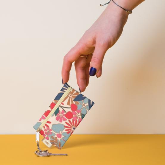Keyring  wallet cerise en fleur