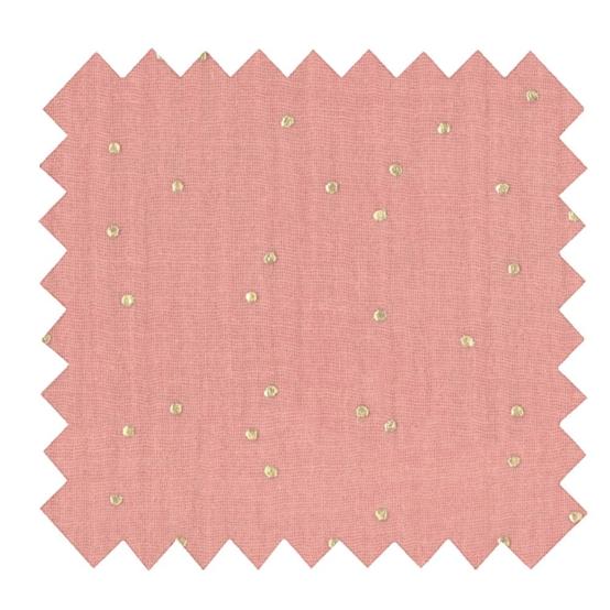 Cotton Fabric gaze pois or rose thé