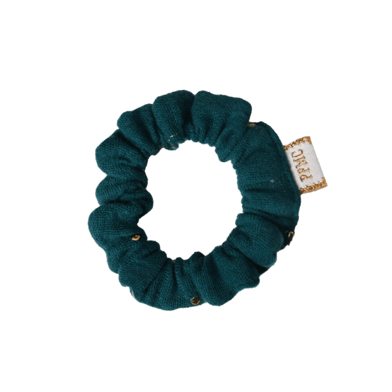 Mini Scrunchie gaze pois or vert canard