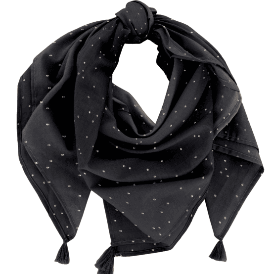 Pom pom scarf gaze pois or noir