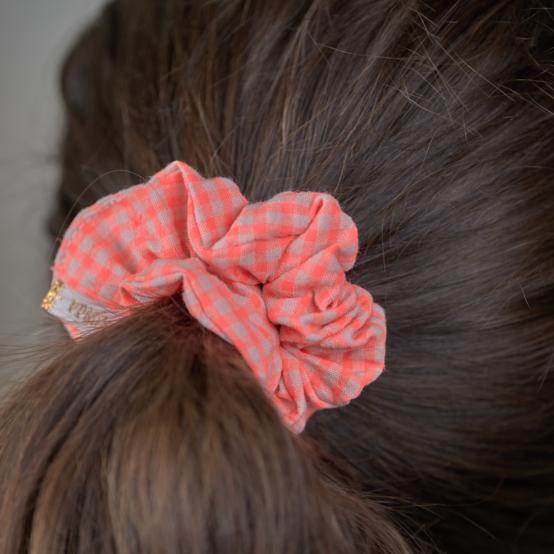 Small scrunchie neon orange gingham