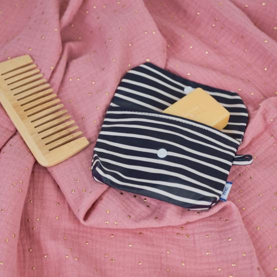 Soap Pouch striped  ivory navy