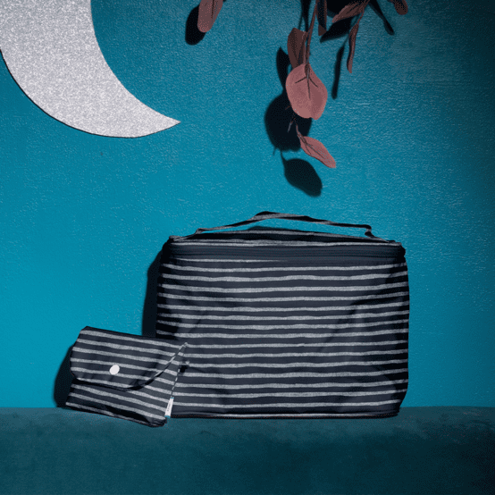 Large vanity striped silver dark blue