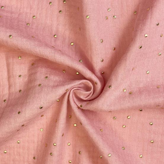 1 m fabric coupon gaze pois or rose thé