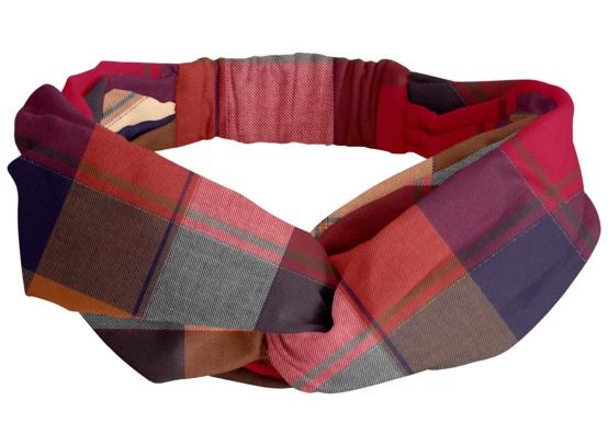 crossed headband ruby lurex tartan