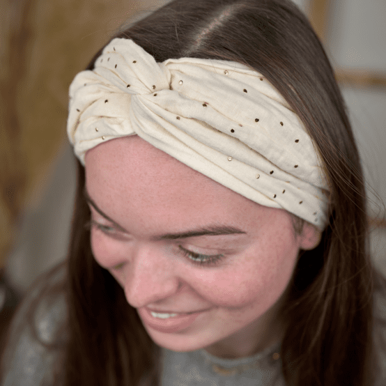 crossed headband gaze pois or écru