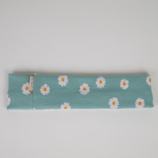 Stretch jersey headband  ribbed mint daisy