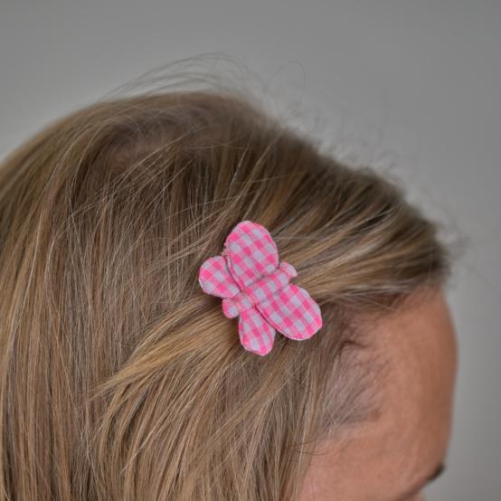 Butterfly hair clip neon pink gingham