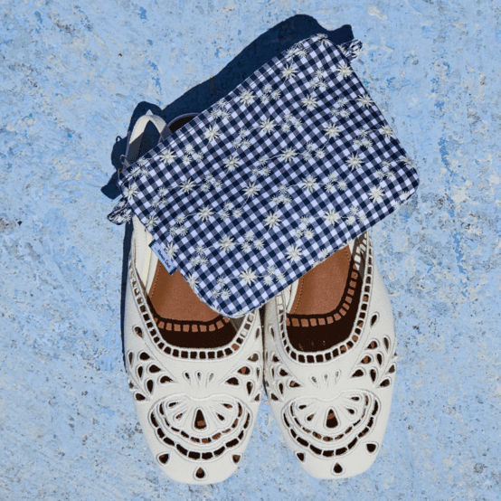 Coton clutch bag navy embroidered gingham