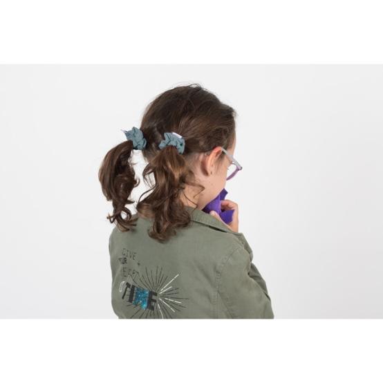 Mini Scrunchie gaze pois or bleu gris