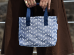 Cooler bag navy embroidered gingham
