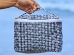 Large vanity navy embroidered gingham