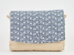 Square flap of saddle bag  navy embroidered gingham