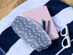 Pencil case navy embroidered gingham