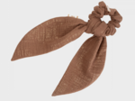 Short tail scrunchie gaze pailletée cognac