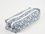 Double compartment school kit navy embroidered gingham