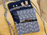 Jewelry pouch navy embroidered gingham