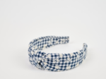 Large Crossed Headband navy embroidered gingham