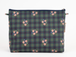 Cosmetic bag with flap tartan fleuri
