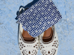 Coton clutch bag navy embroidered gingham
