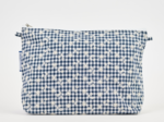 Cosmetic bag with flap navy embroidered gingham