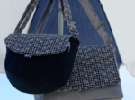 Square flap of saddle bag  navy embroidered gingham