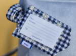 Luggage Tag navy embroidered gingham