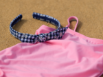 bow headband navy embroidered gingham