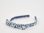 bow headband navy embroidered gingham
