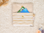 zipper pouch card purse rayé or blanc