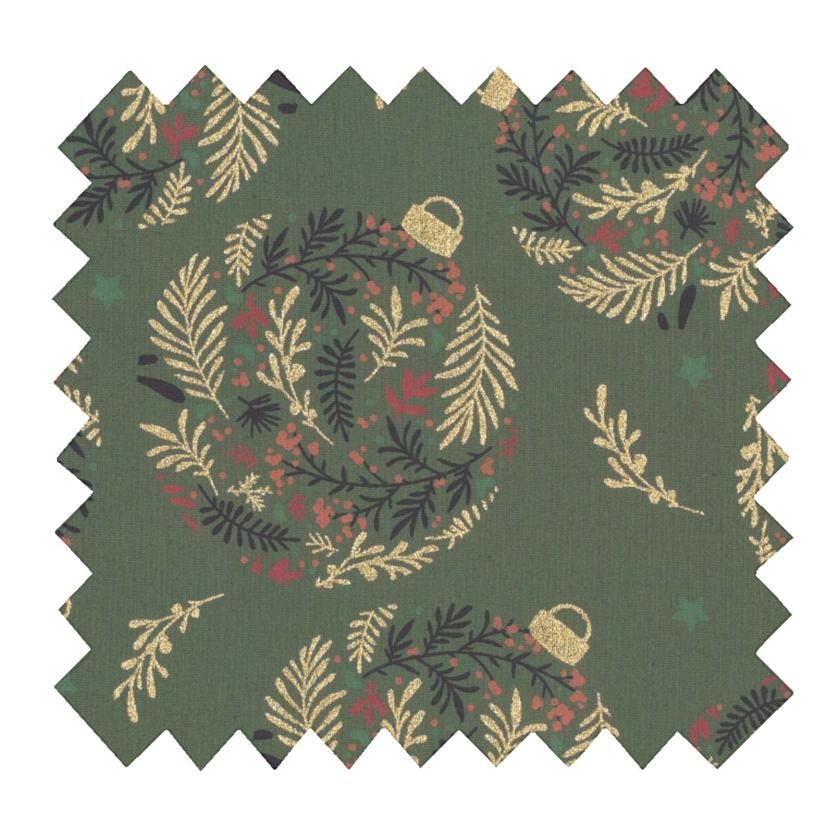 Cotton fabric ex2344 khaki gold flowered christmas balls