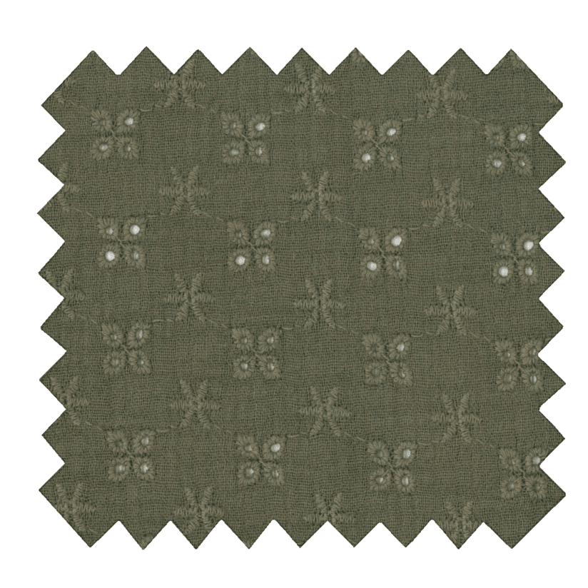 Cotton fabric gaze dentelle kaki