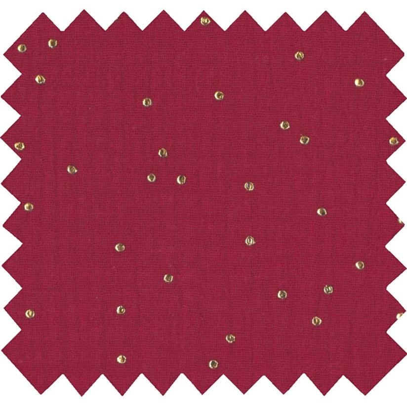 Cotton Fabric gaze pois or grenat