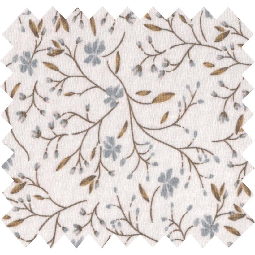 Jersey fabric blue and kaki flowers