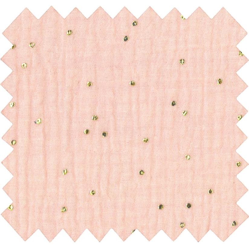 Cotton Fabric gaze pois or rose