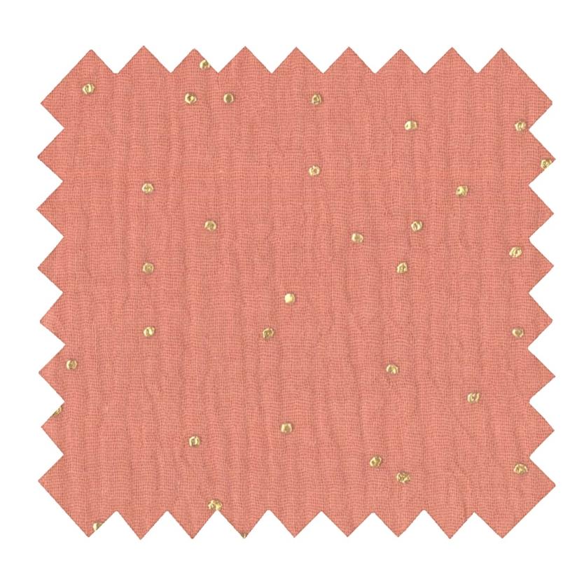 Cotton Fabric gaze pois or rose blush